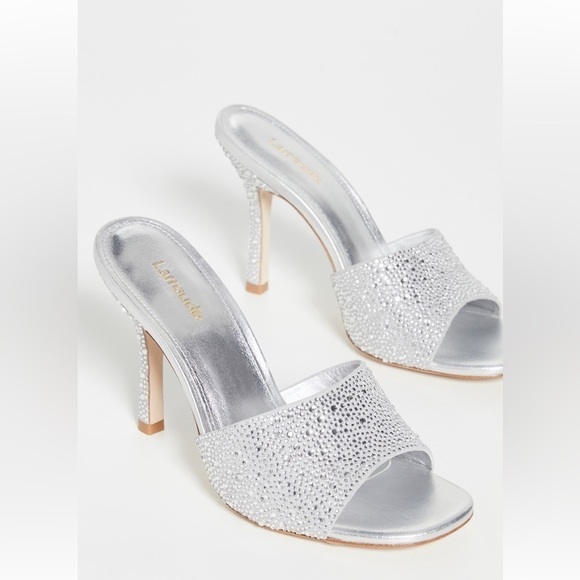 Larroude Colette Crystal & Suede Mule Heels w. Rhinestones in Silver Gray 9 - Picture 2 of 14